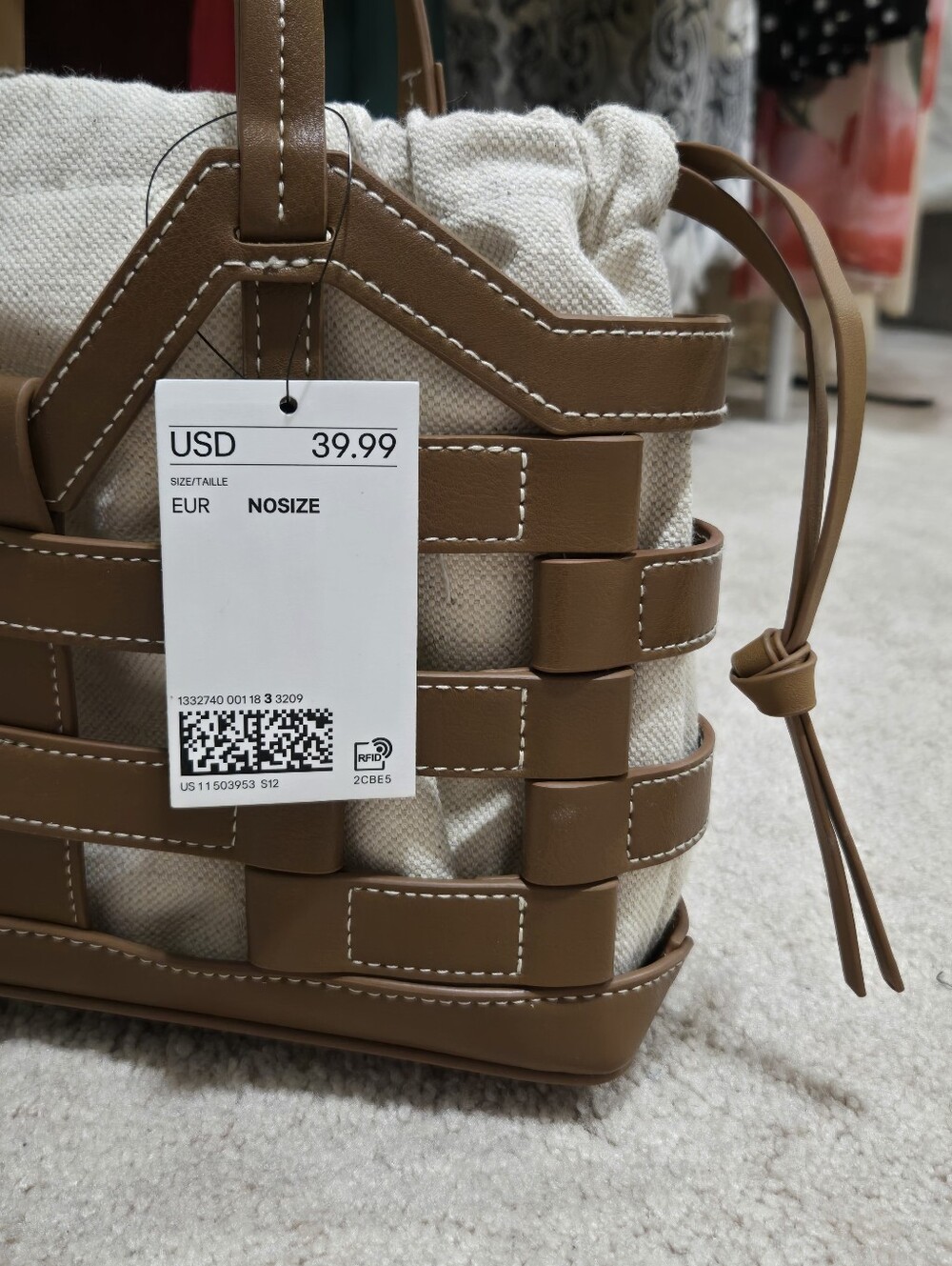 H&M Light Brown/beige Drawstring Detail Tote Bag - Picture 7 of 11